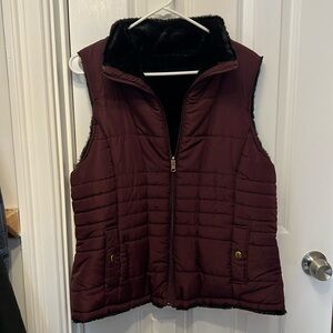 NWOT Eggplant Purple Vest with Black Faux Fur interior